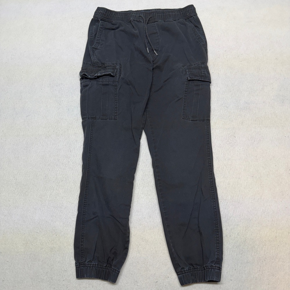 Aeropostale Mens Cargo Jogger Pants Black Faded Cotton Relaxed Fit Size S